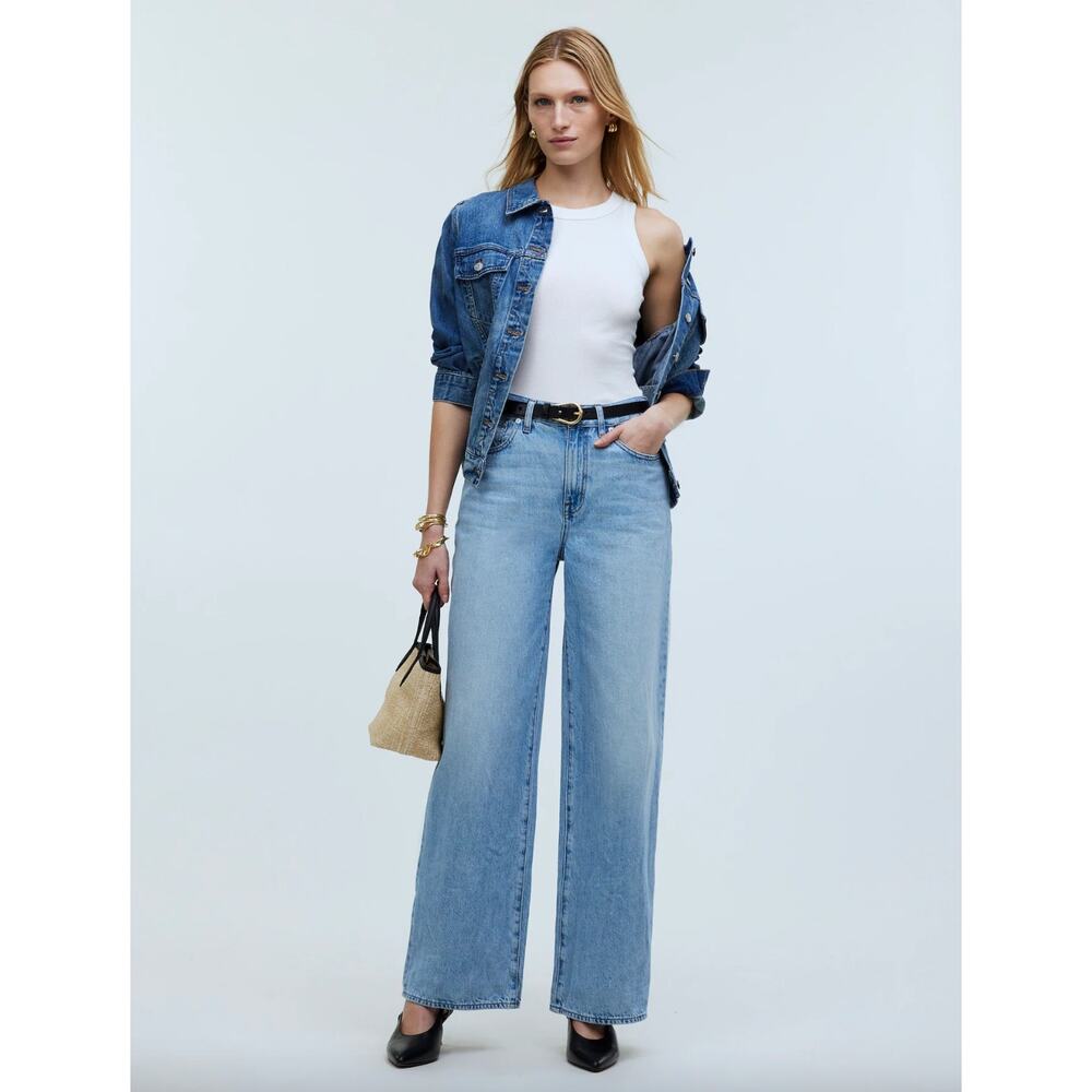 Madewell Petite Superwide Leg Jeans Ahern Wash Airy Denim Blue High Rise 28P NWT